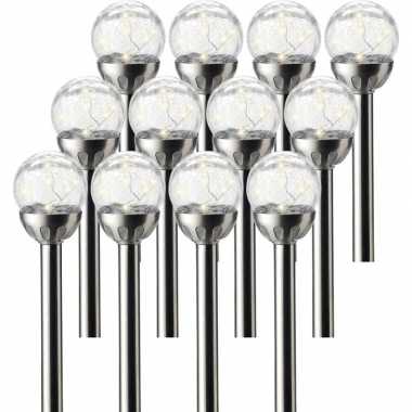 12x buiten/tuin led rvs bol stekers navi solar verlichting 30 cm