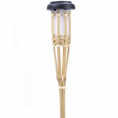 1x solar fakkels/toortsen bamboe met vlam effect op zonne-energie 26 cm tuinverlichting