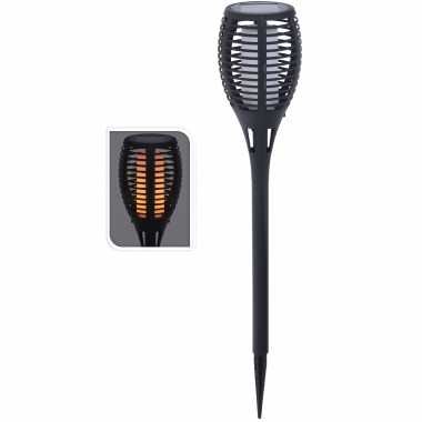 1x solar fakkels/toortsen zwart met vlam effect op zonne-energie 26 cm tuinverlichting