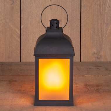 1x zwarte led lantaarns met vlameffect en timer 22 cm