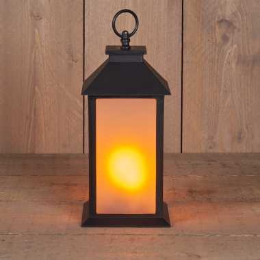 1x zwarte led lantaarns met vlameffect en timer 30 cm