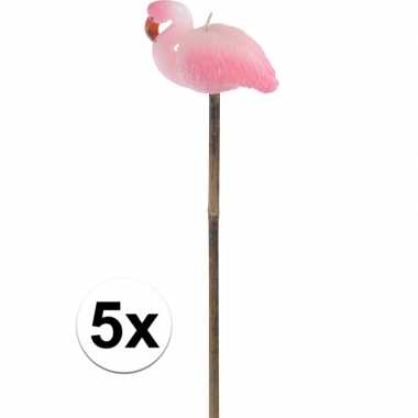 5x flamingo tuinfakkels/kaarsen 60 cm