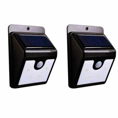 6x stuks solar tuinverlichting / muurlampen led wandlamp spatwaterdicht met bewegingssensor