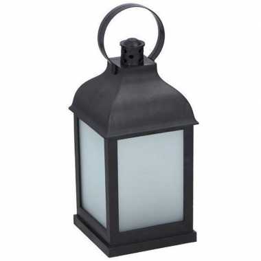 Zwarte lantaarn met frosted glas en led 25 cm