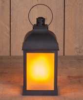 1x zwarte led lantaarns met vlameffect en timer 22 cm