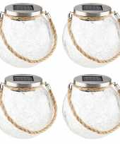 4x solar lamp glazen potten op zonne energie 13 cm tuinverlichting