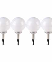4x stuks solar led tuinverlichting prikspot bolvormig 43 cm