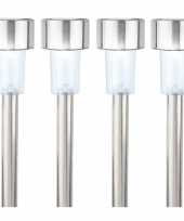 8x buiten tuin led zilveren stekers solar verlichtingen 36 cm rvs koud wit